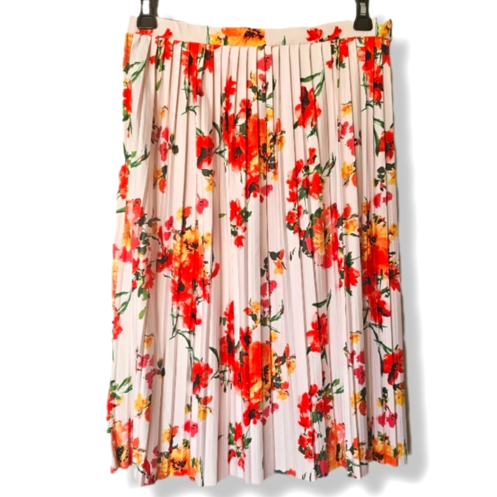 Robert Louis Pleated Floral Midi Skirt Size LARGE Cottagecore Office Siren Chic